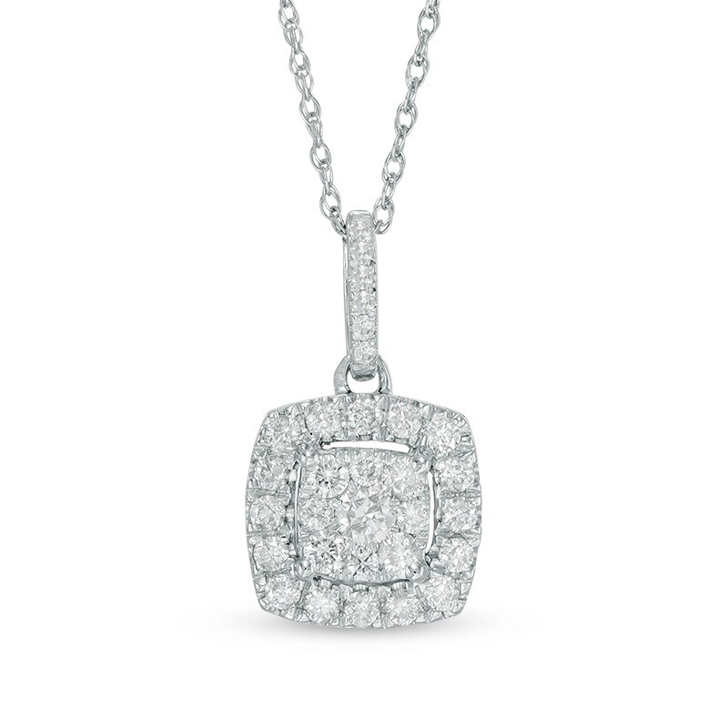 Main Image 1 of Previously Owned - 1/3 CT. T.W. Cushion-Shaped Multi-Diamond Pendant in 10K White Gold