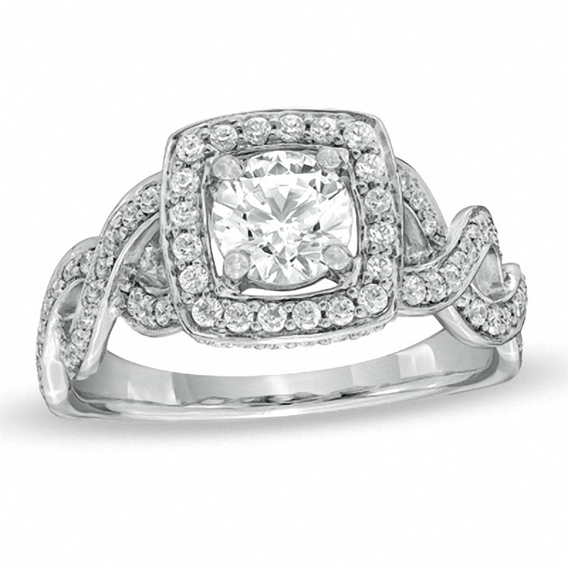 Main Image 1 of Previously Owned - 1-1/2 CT. T.W. Diamond Twist Engagement Ring in 14K White Gold