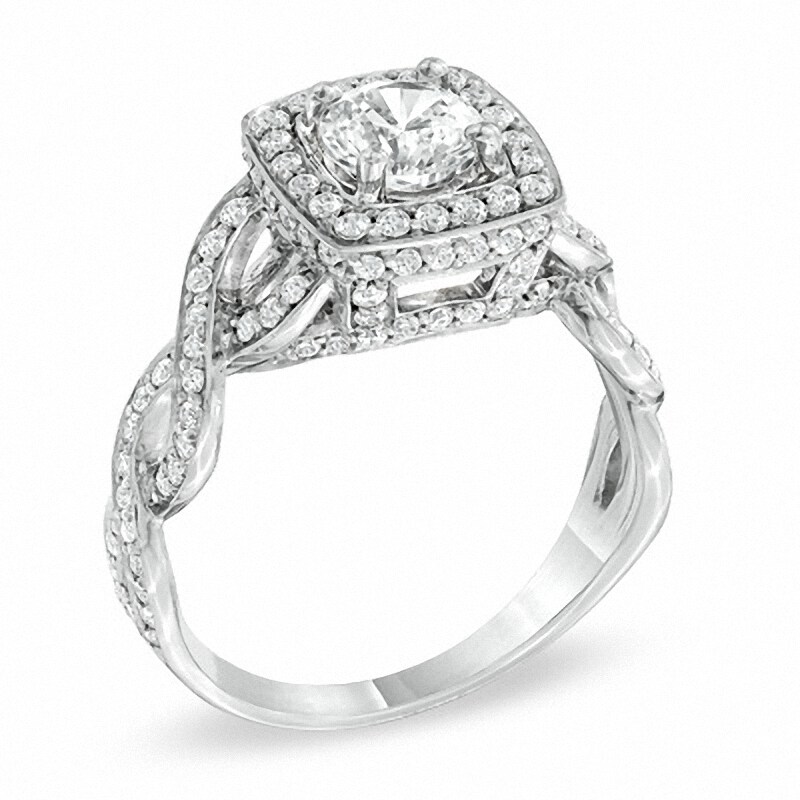 Main Image 2 of Previously Owned - 1-1/2 CT. T.W. Diamond Twist Engagement Ring in 14K White Gold