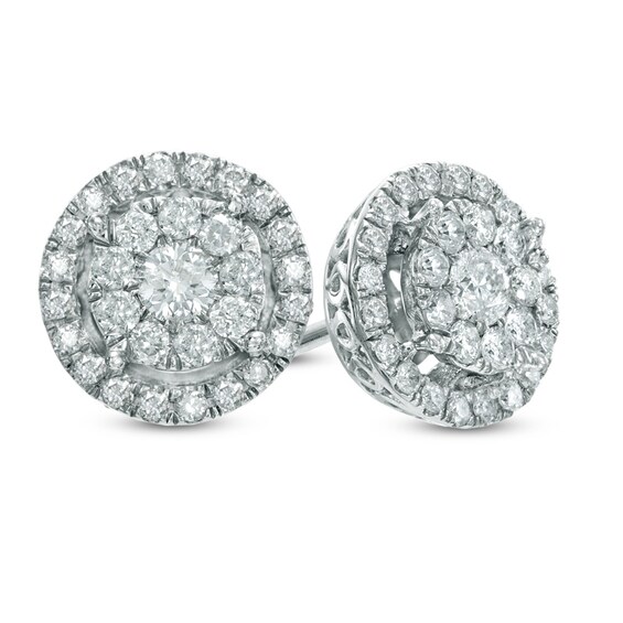 Previously Owned - 1/2 CT. T.w. Multi-Diamond Double Frame Stud Earrings in 10K White Gold