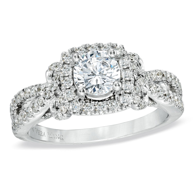 Main Image 1 of Previously Owned - Vera Wang Love Collection 1-1/2 CT. T.W. Diamond Split Shank Engagement Ring in 14K White Gold