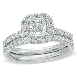 Previously Owned - 5/8 CT. T.W. Cushion-Cut Diamond Frame Bridal Set in 14K White Gold