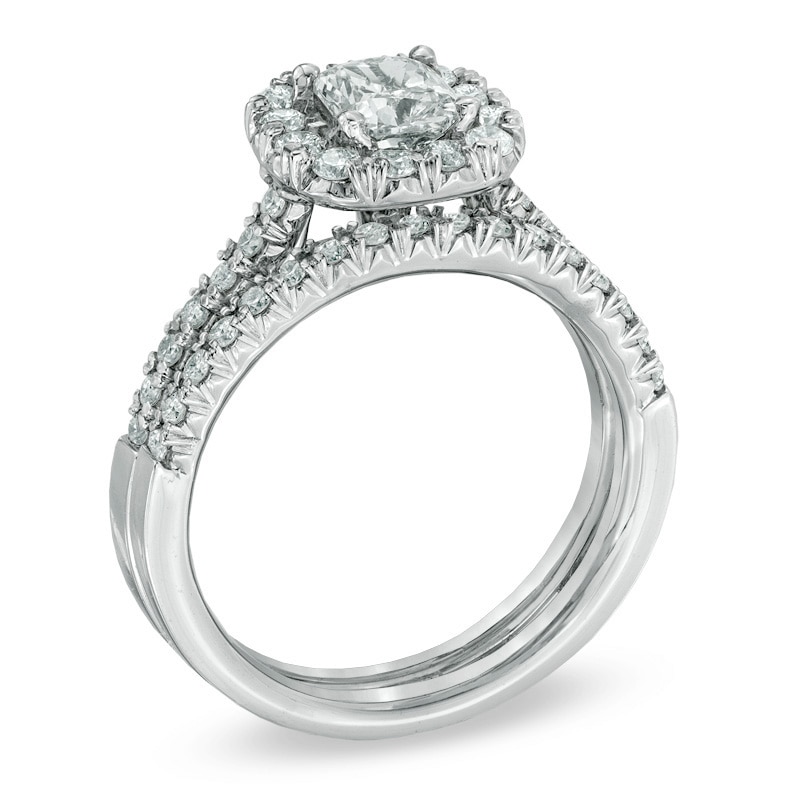 Main Image 2 of Previously Owned - 5/8 CT. T.W. Cushion-Cut Diamond Frame Bridal Set in 14K White Gold