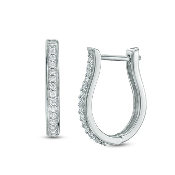 Previously Owned - 1/5 CT. T.w. Diamond Oval Huggie Hoop Earrings in 10K White Gold