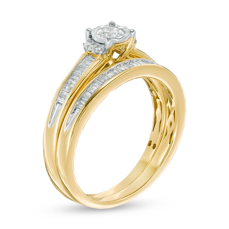 Main Image 2 of Previously Owned - 1/2 CT. T.W. Diamond Collared Bridal Set in 10K Gold