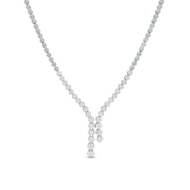 Main Image 1 of Previously Owned - 3 CT. T.W. Diamond Avalanche Staggered Drop Necklace in 14K White Gold - 19.5"