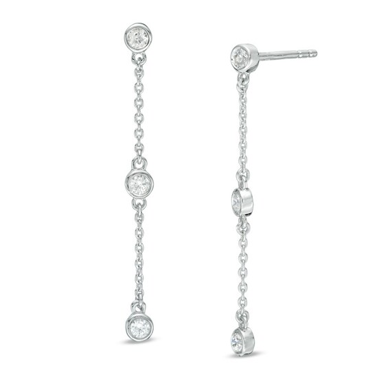 Previously Owned - 1/4 CT. T.w. Diamond Station Three Stone Drop Earrings in 10K White Gold