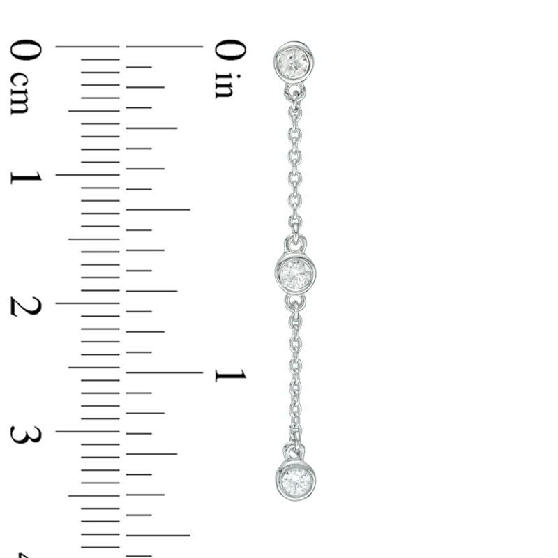 Main Image 2 of Previously Owned - 1/4 CT. T.W. Diamond Station Three Stone Drop Earrings in 10K White Gold