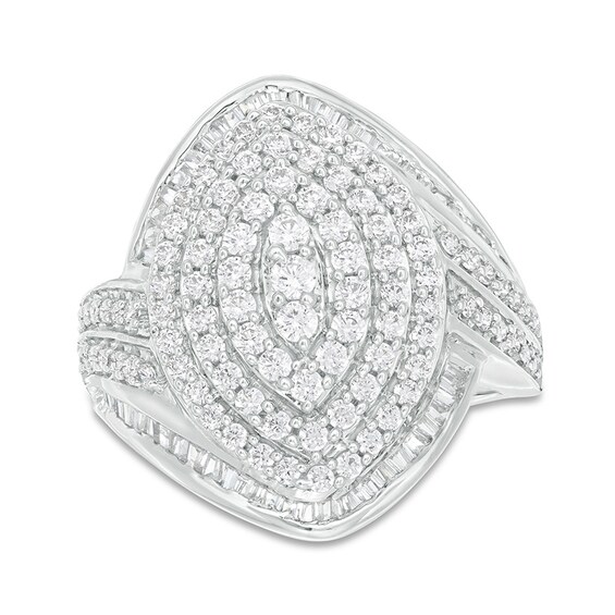 Previously Owned - 1-1/2 CT. T.w. Composite Diamond Marquise Bypass Frame Ring in 10K White Gold