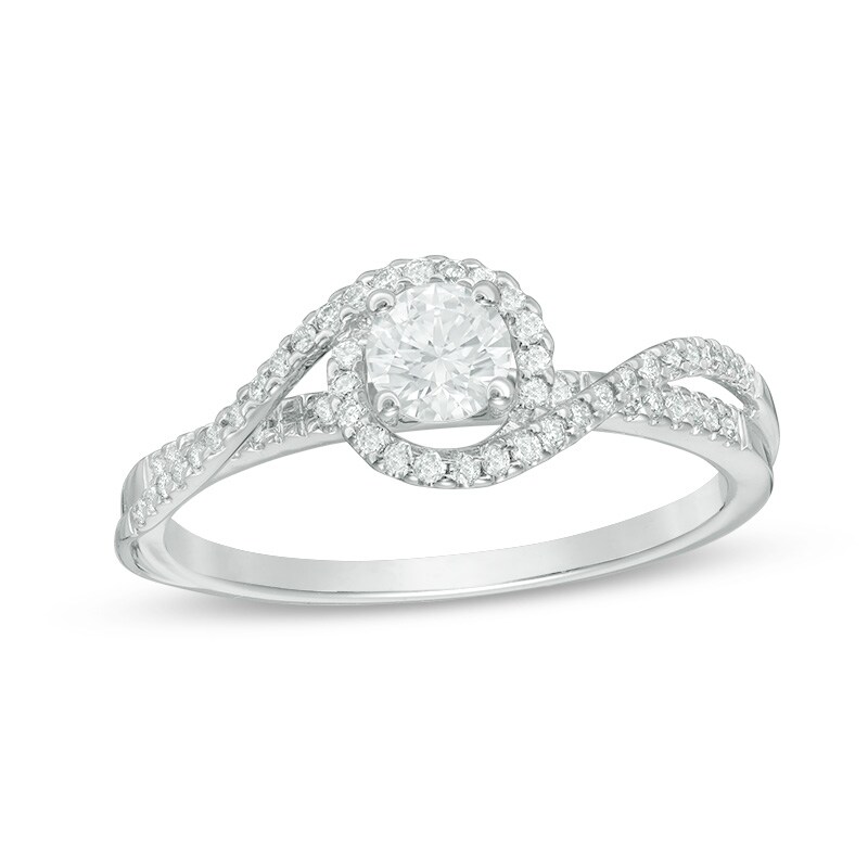 Main Image 1 of Previously Owned - 1/2 CT. T.W. Diamond Swirl Bypass Engagement Ring in 14K White Gold