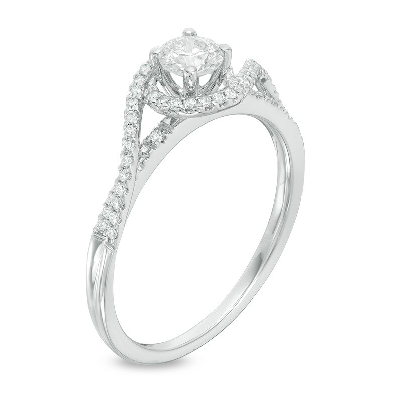 Main Image 2 of Previously Owned - 1/2 CT. T.W. Diamond Swirl Bypass Engagement Ring in 14K White Gold