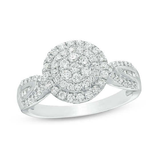 Previously Owned - 1/2 CT. T.w. Multi-Diamond Diamond Double Frame Ring in 10K White Gold