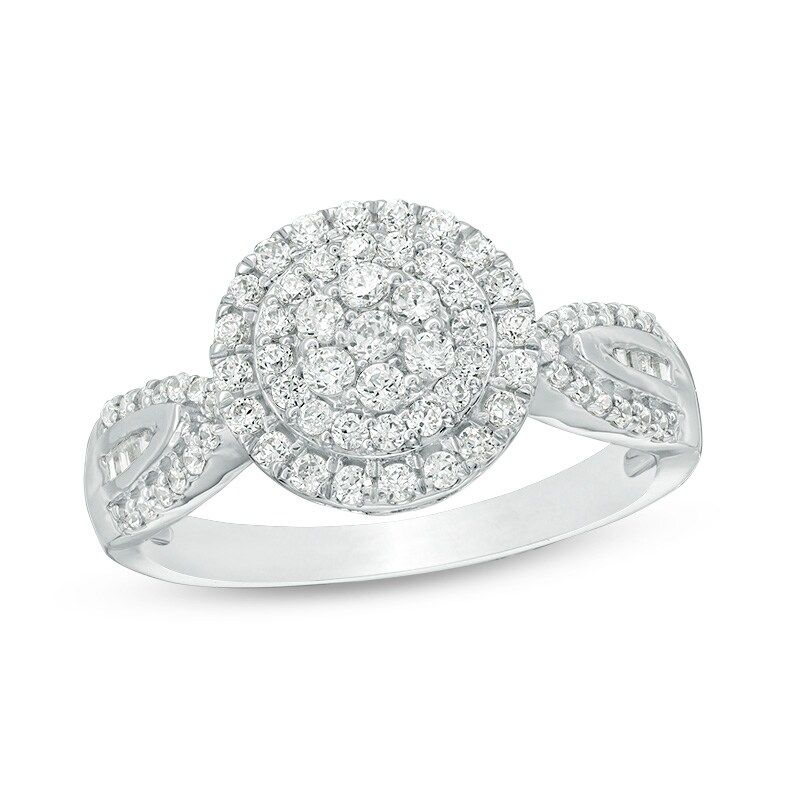 Main Image 1 of Previously Owned - 1/2 CT. T.W. Multi-Diamond Diamond Double Frame Ring in 10K White Gold