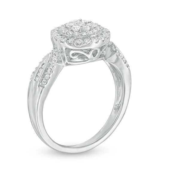 Previously Owned - 1/2 CT. T.w. Multi-Diamond Diamond Double Frame Ring in 10K White Gold