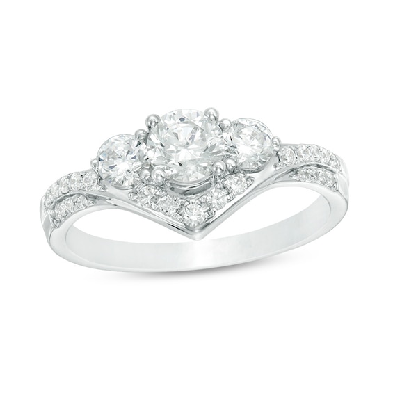 Previously Owned - 1 CT. T.w. Diamond Past Present FutureÂ® Chevron Engagement Ring in 14K White Gold