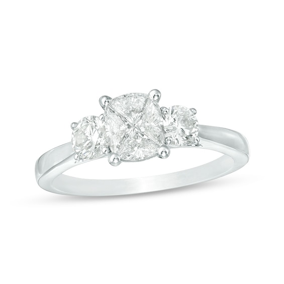 Previously Owned - 1 CT. T.w. Composite Diamond Oval Three Stone Engagement Ring in 14K White Gold