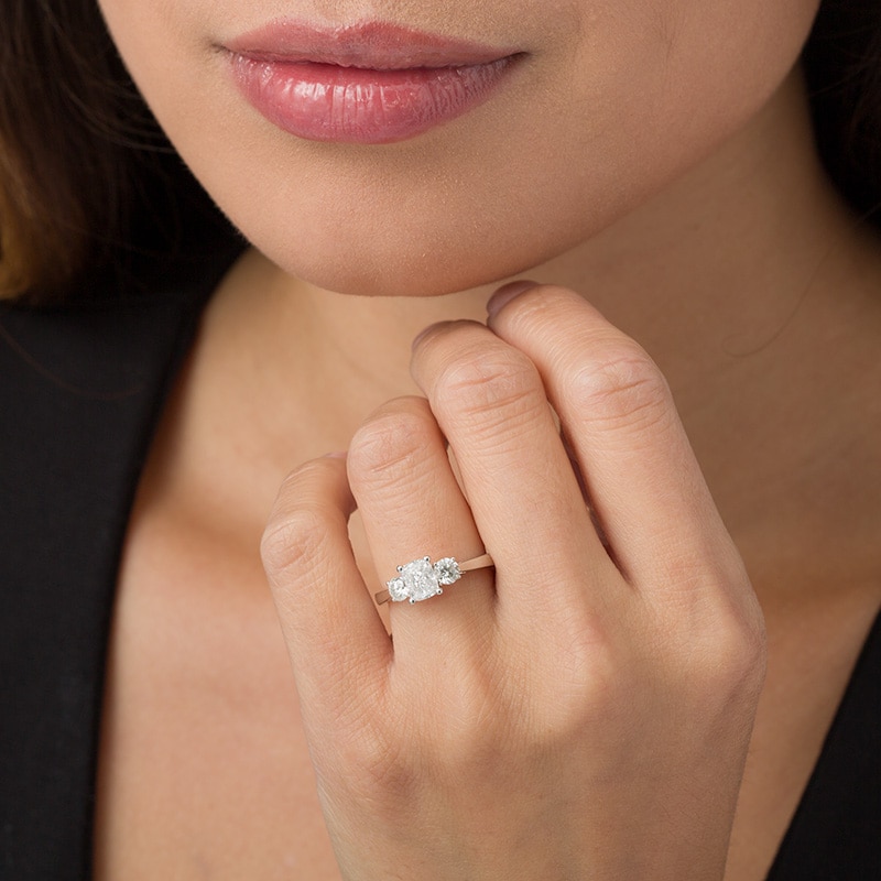 Main Image 3 of Previously Owned - 1 CT. T.W. Composite Diamond Oval Three Stone Engagement Ring in 14K White Gold