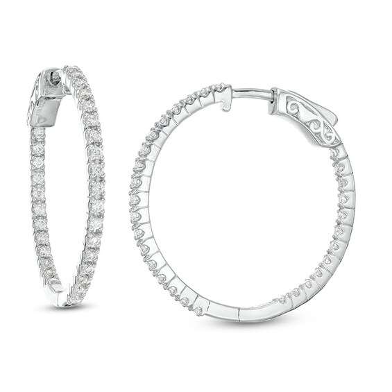 Previously Owned - 1 CT. T.w. Diamond Inside-Out Hoop Earrings in 10K White Gold