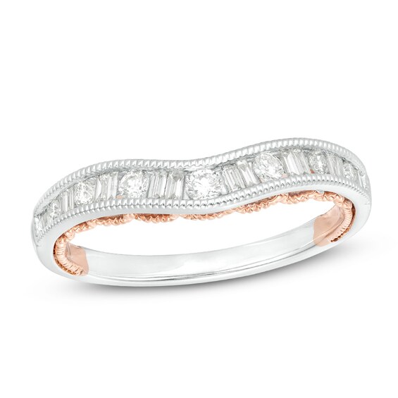 Previously Owned - 1/3 CT. T.w. Baguette and Round Diamond Vintage-Style Contour Anniversary Band in 14K Two-Tone Gold