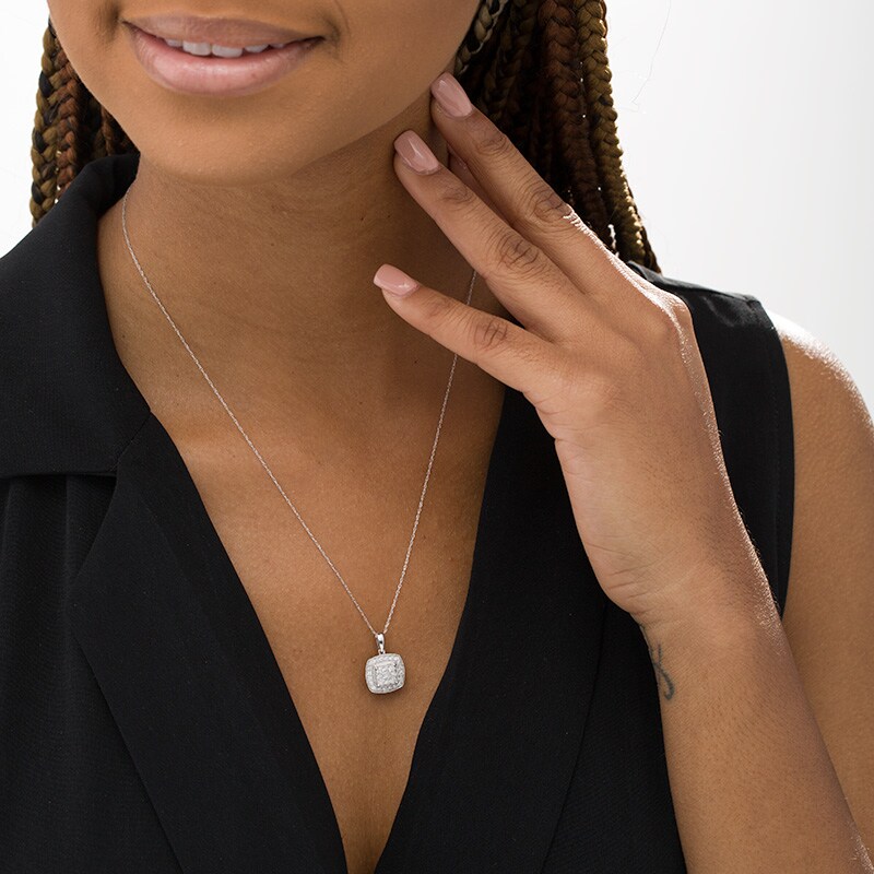 Main Image 2 of Previously Owned - 1/2 CT. T.W. Composite Diamond Cushion Frame Vintage-Style Pendant in 10K White Gold