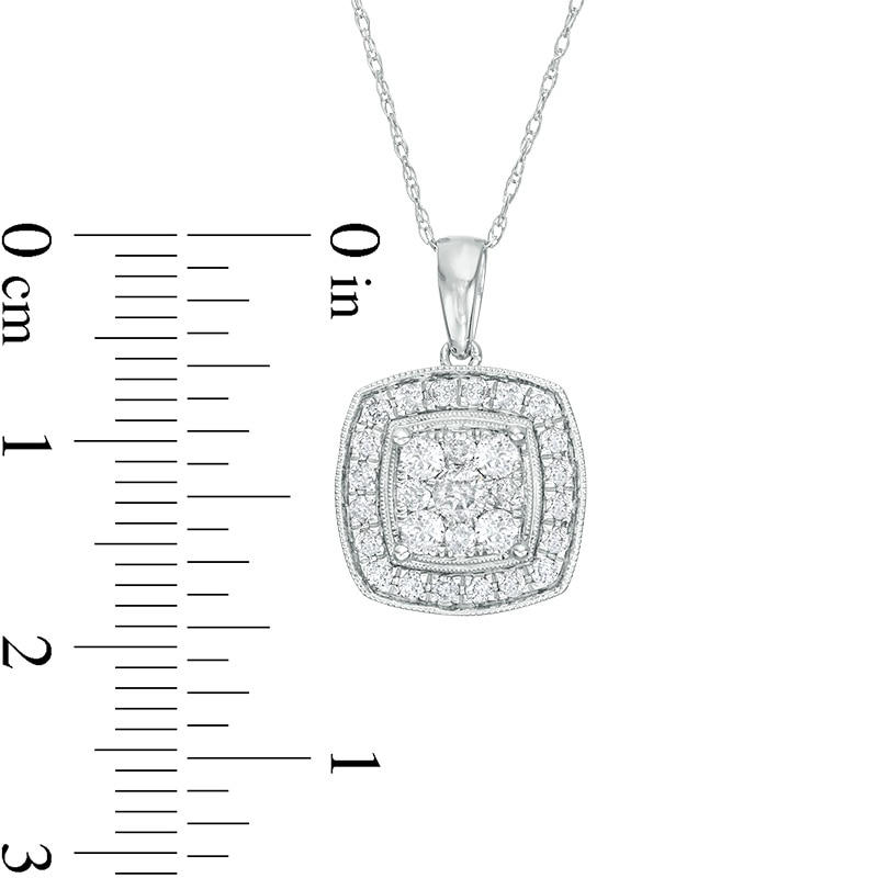 Main Image 3 of Previously Owned - 1/2 CT. T.W. Composite Diamond Cushion Frame Vintage-Style Pendant in 10K White Gold