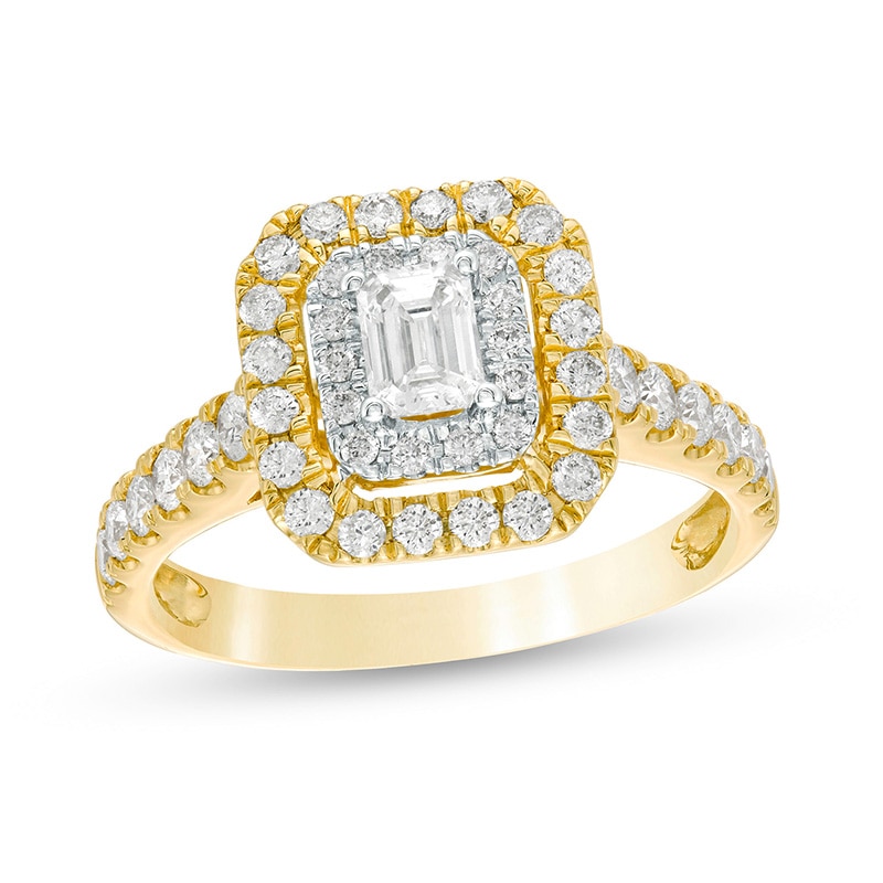 Main Image 1 of Previously Owned - 1 CT. T.W. Emerald-Cut Diamond Double Frame Engagement Ring in 14K Gold