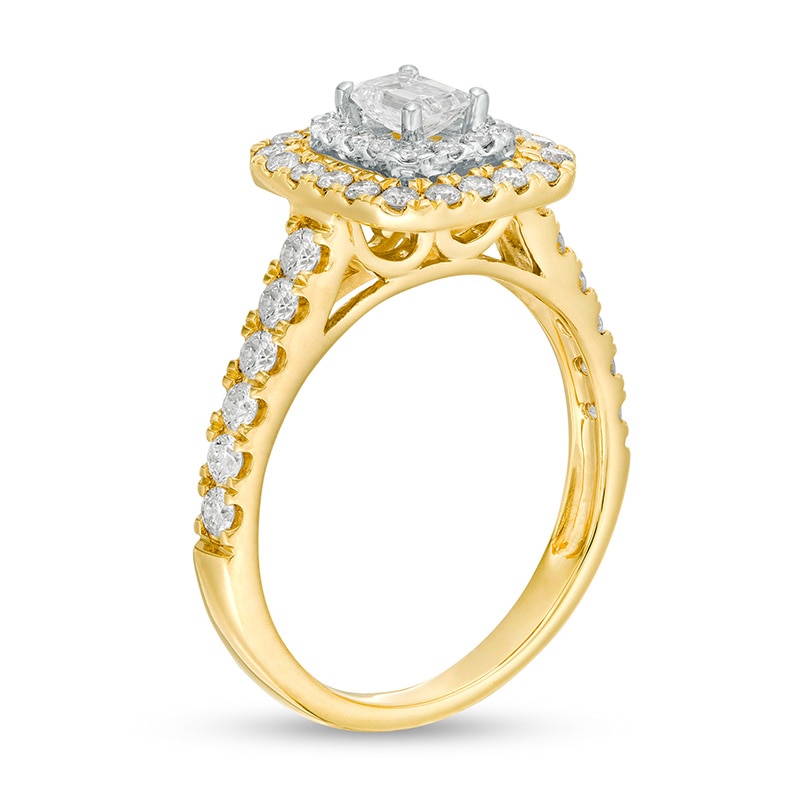 Main Image 3 of Previously Owned - 1 CT. T.W. Emerald-Cut Diamond Double Frame Engagement Ring in 14K Gold
