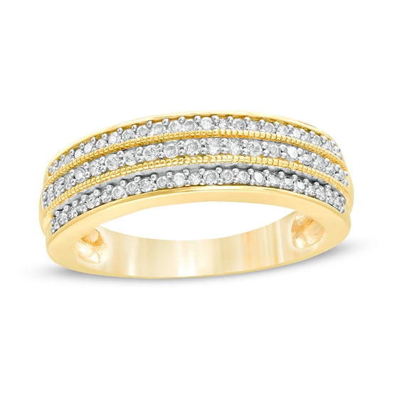 Previously Owned - 1/3 CT. T.w. Diamond Multi-Row Vintage-Style Band in 10K Gold
