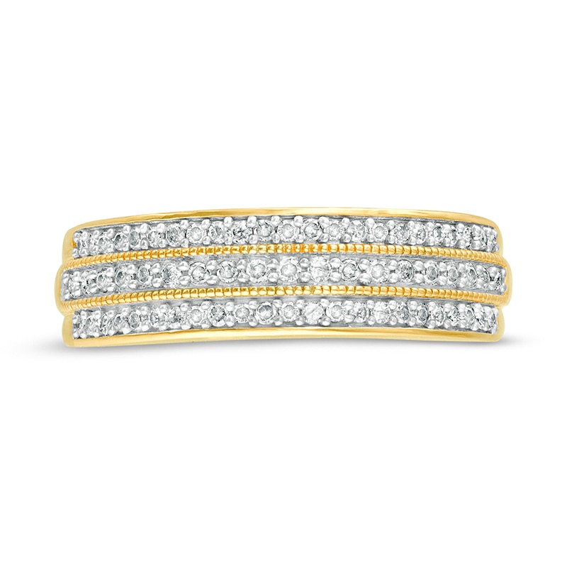 Main Image 4 of Previously Owned - 1/3 CT. T.W. Diamond Multi-Row Vintage-Style Band in 10K Gold