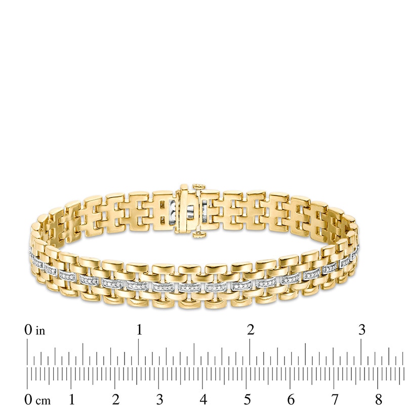Main Image 4 of Previously Owned - 1/2 CT. T.W. Diamond Multi-Row Link Bracelet in Sterling Silver with 14K Gold Plate - 8.5"