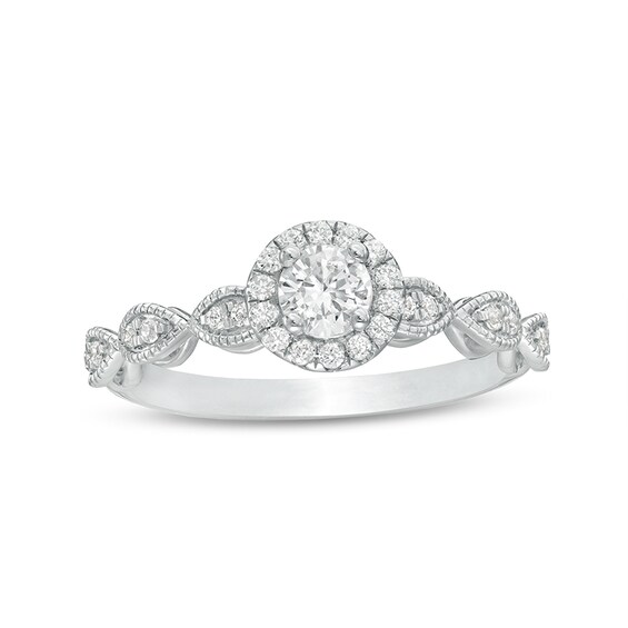 Previously Owned - 1/2 CT. T.w. Diamond Frame Vintage-Style Engagement Ring in 14K White Gold