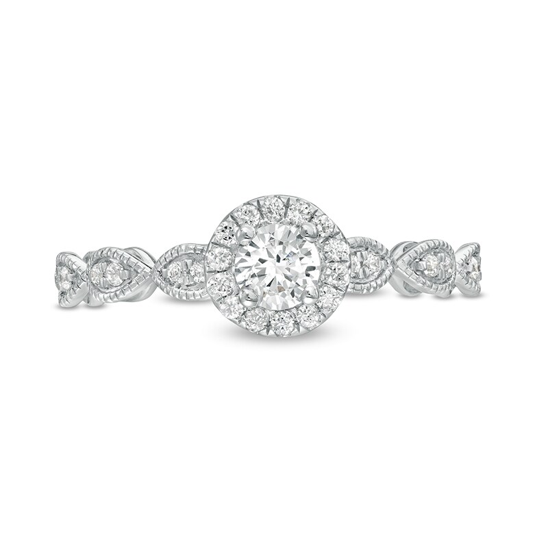 Main Image 4 of Previously Owned - 1/2 CT. T.W. Diamond Frame Vintage-Style Engagement Ring in 14K White Gold