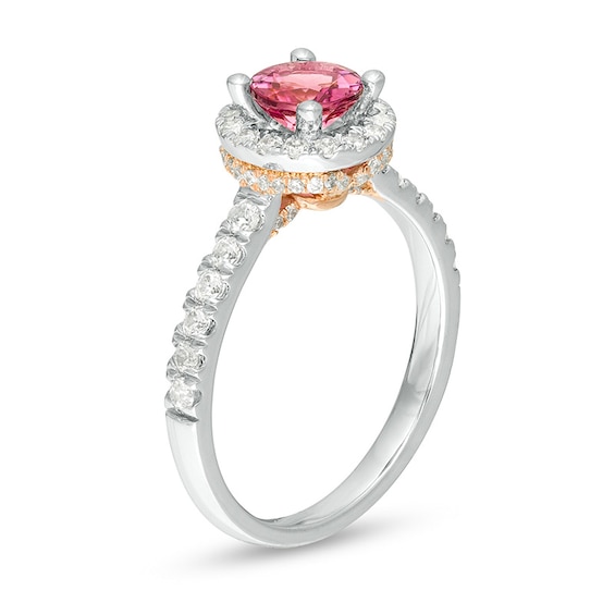 Previously Owned - 6.0mm Pink Tourmaline and 1/2 CT. T.w. Diamond Frame Engagement Ring in 14K Two-Tone Gold