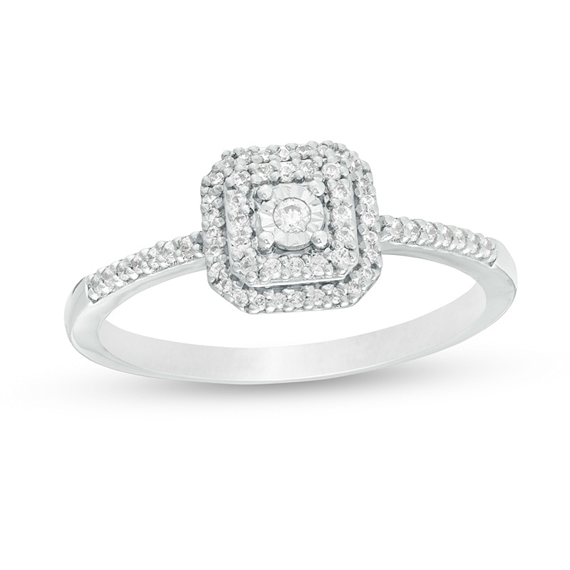 Main Image 1 of Previously Owned - 1/6 CT. T.W. Diamond Double Cushion Frame Promise Ring in 10K White Gold
