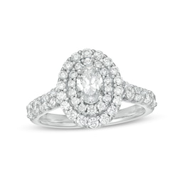 Previously Owned - 1-1/2 CT. T.W.  Oval Lab-Grown Diamond Double Frame Engagement Ring in 14K White Gold (F/VS2)