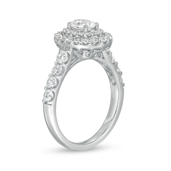 Previously Owned - 1-1/2 CT. T.w. Oval Lab-Grown Diamond Double Frame Engagement Ring in 14K White Gold (F/Vs2)