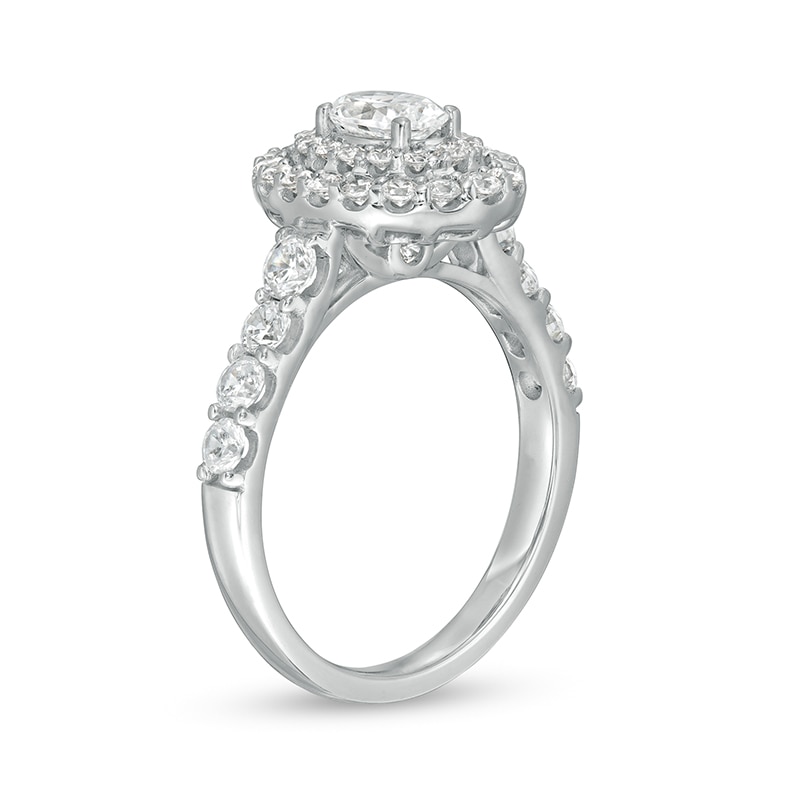 Main Image 3 of Previously Owned - 1-1/2 CT. T.W.  Oval Lab-Grown Diamond Double Frame Engagement Ring in 14K White Gold (F/VS2)