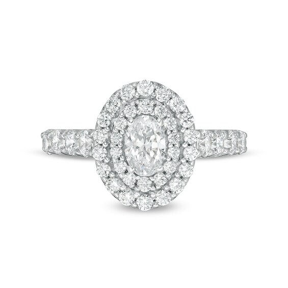 Previously Owned - 1-1/2 CT. T.w. Oval Lab-Grown Diamond Double Frame Engagement Ring in 14K White Gold (F/Vs2)