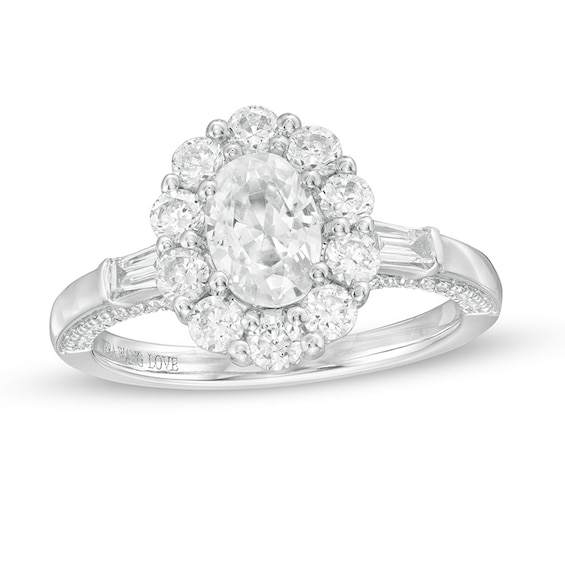 Previously Owned - Vera Wang Love Collection 1-3/4 CT. T.w. Oval Diamond Frame Engagement Ring in 14K White Gold