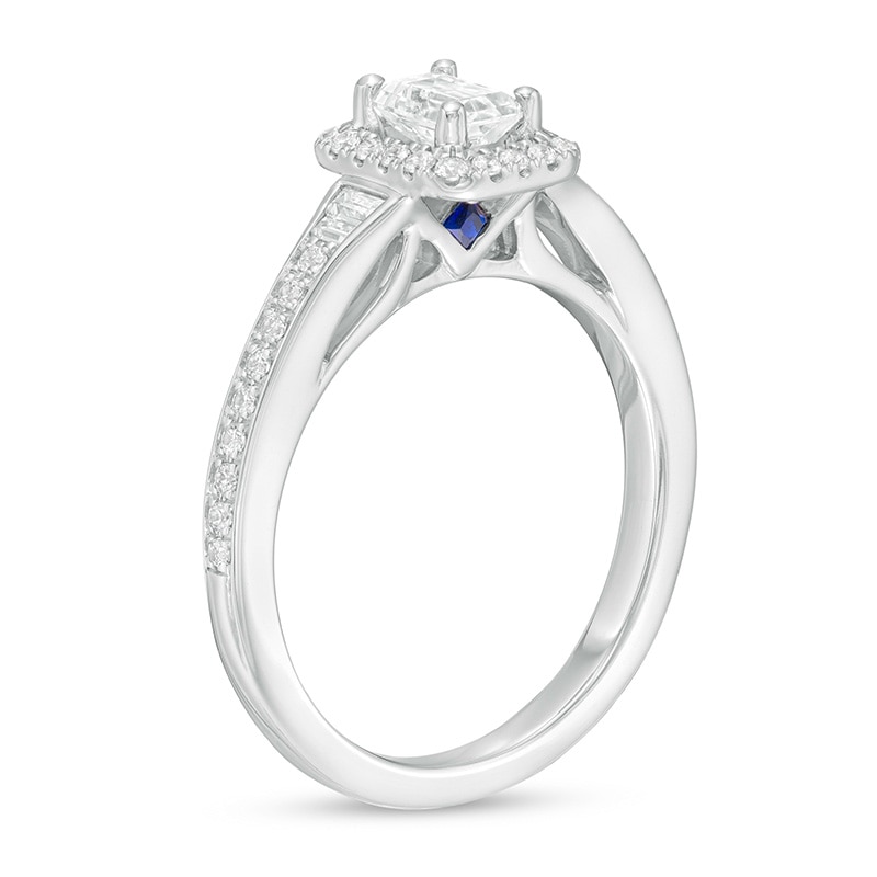 Main Image 3 of Previously Owned - Vera Wang Love Collection 3/4 CT. T.W. Emerald-Cut Diamond Frame Engagement Ring in 14K White Gold