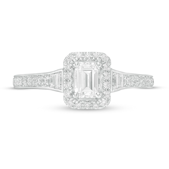 Previously Owned - Vera Wang Love Collection 3/4 CT. T.w. Emerald-Cut Diamond Frame Engagement Ring in 14K White Gold