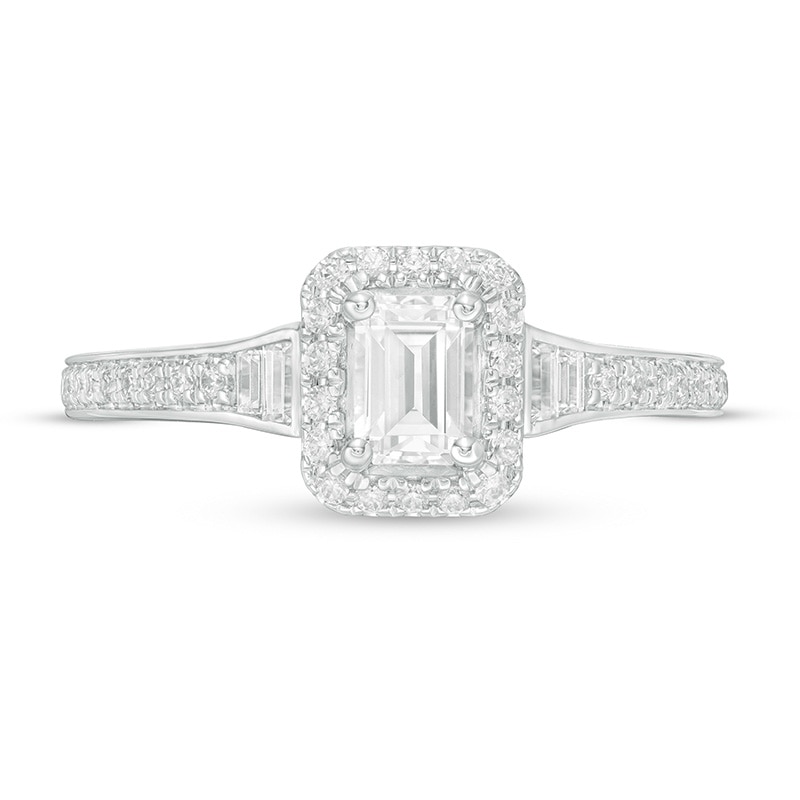 Main Image 4 of Previously Owned - Vera Wang Love Collection 3/4 CT. T.W. Emerald-Cut Diamond Frame Engagement Ring in 14K White Gold