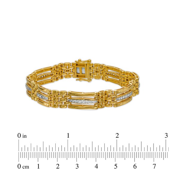 Previously Owned - 1 CT. T.w. Diamond Triple Row Bar and Brick Pattern Alternating Link Bracelet in 10K Gold