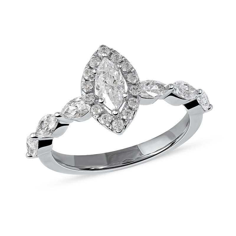 Main Image 1 of Previously Owned - 1 CT. T.W. Marquise and Round Diamond Frame Engagement Ring in 10K White Gold