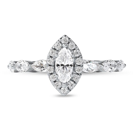 Previously Owned - 1 CT. T.w. Marquise and Round Diamond Frame Engagement Ring in 10K White Gold