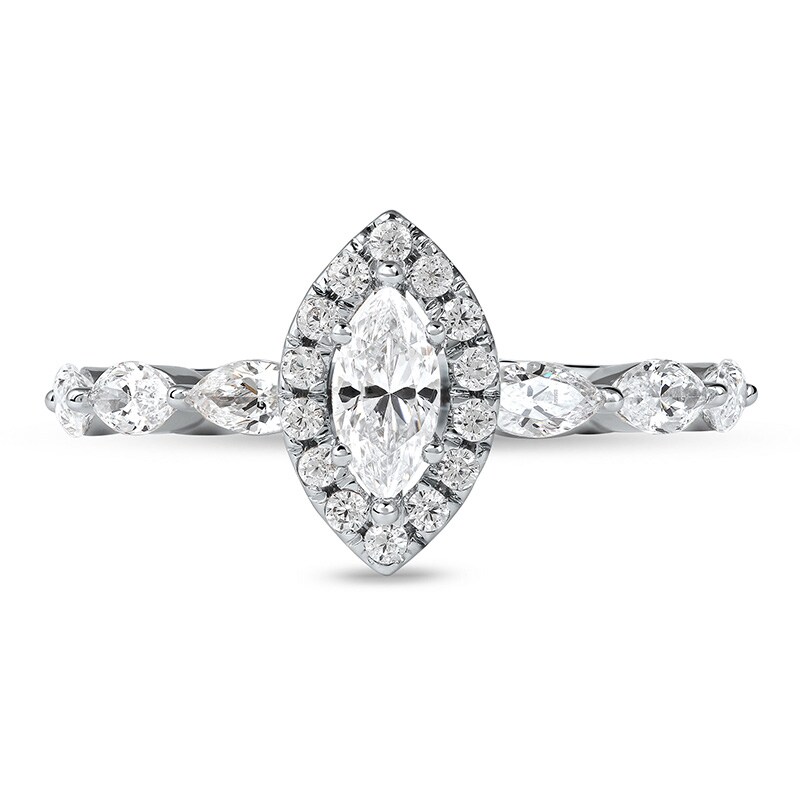Main Image 3 of Previously Owned - 1 CT. T.W. Marquise and Round Diamond Frame Engagement Ring in 10K White Gold