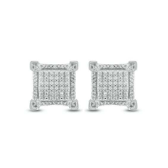 Previously Owned - 1/5 CT. T.w. Diamond Frame Raised Square Stud Earrings in 10K White Gold