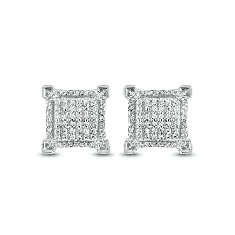 Main Image 1 of Previously Owned - 1/5 CT. T.W. Diamond Frame Raised Square Stud Earrings in 10K White Gold