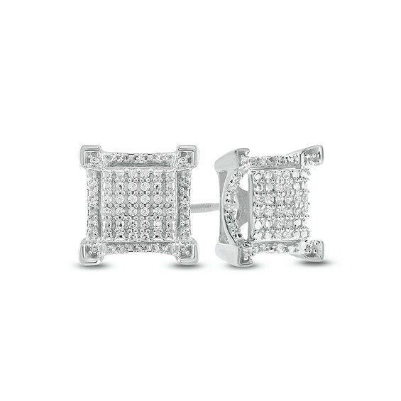 Previously Owned - 1/5 CT. T.w. Diamond Frame Raised Square Stud Earrings in 10K White Gold
