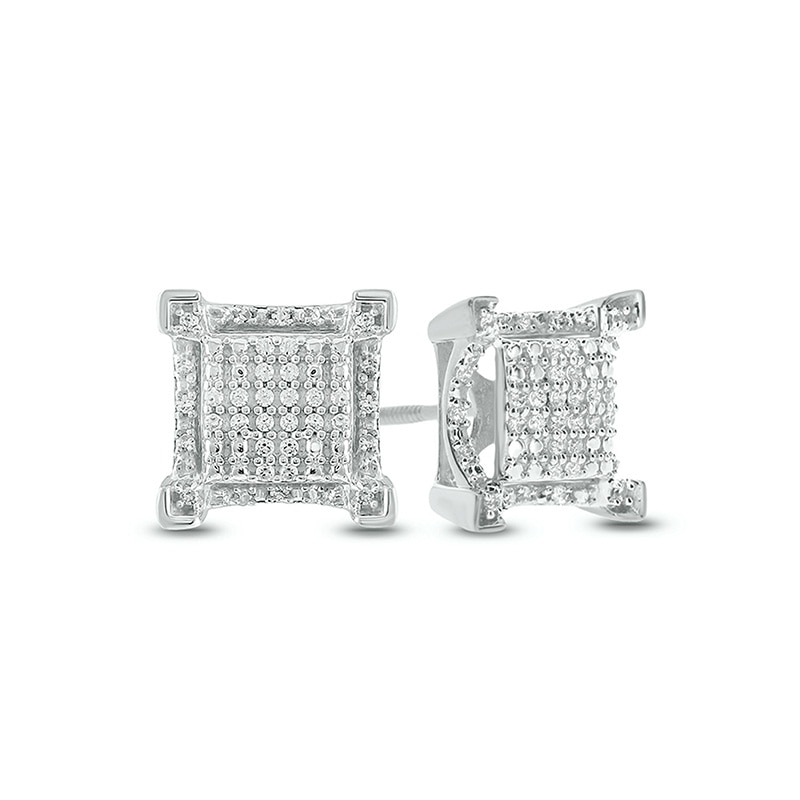 Main Image 2 of Previously Owned - 1/5 CT. T.W. Diamond Frame Raised Square Stud Earrings in 10K White Gold